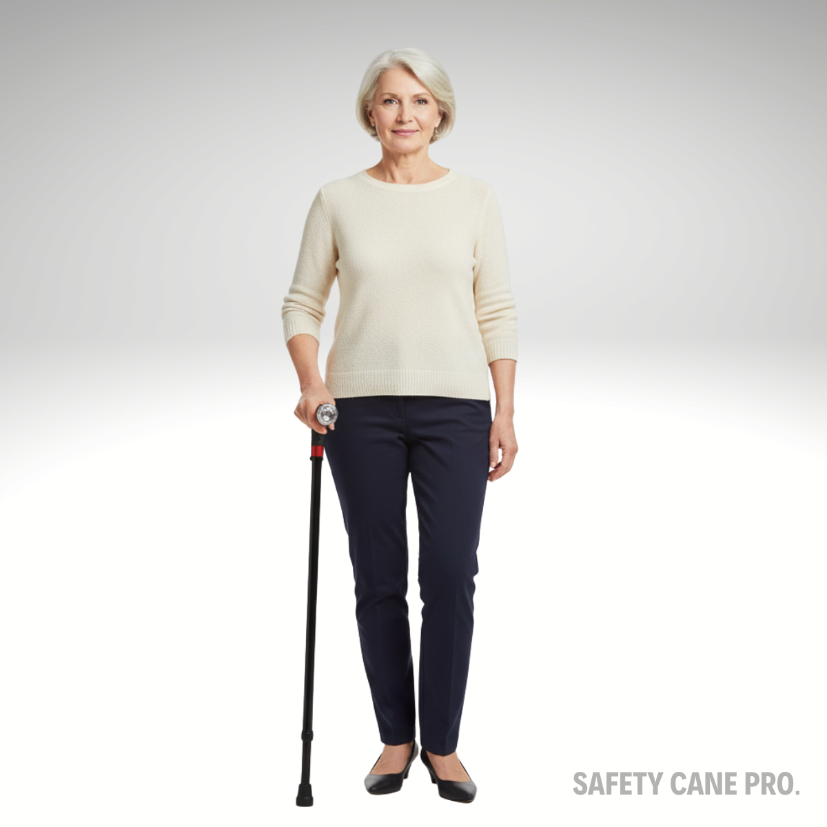 senior woman with cane for support and stability