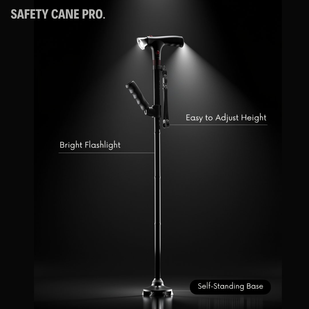 Safety Cane best cane for seniors foldable design with self-standing base, led-light, black light cane, cane for support and stability