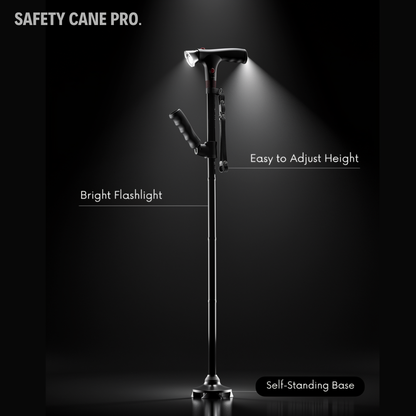 Safety Cane best cane for seniors foldable design with self-standing base, led-light, black light cane, cane for support and stability
