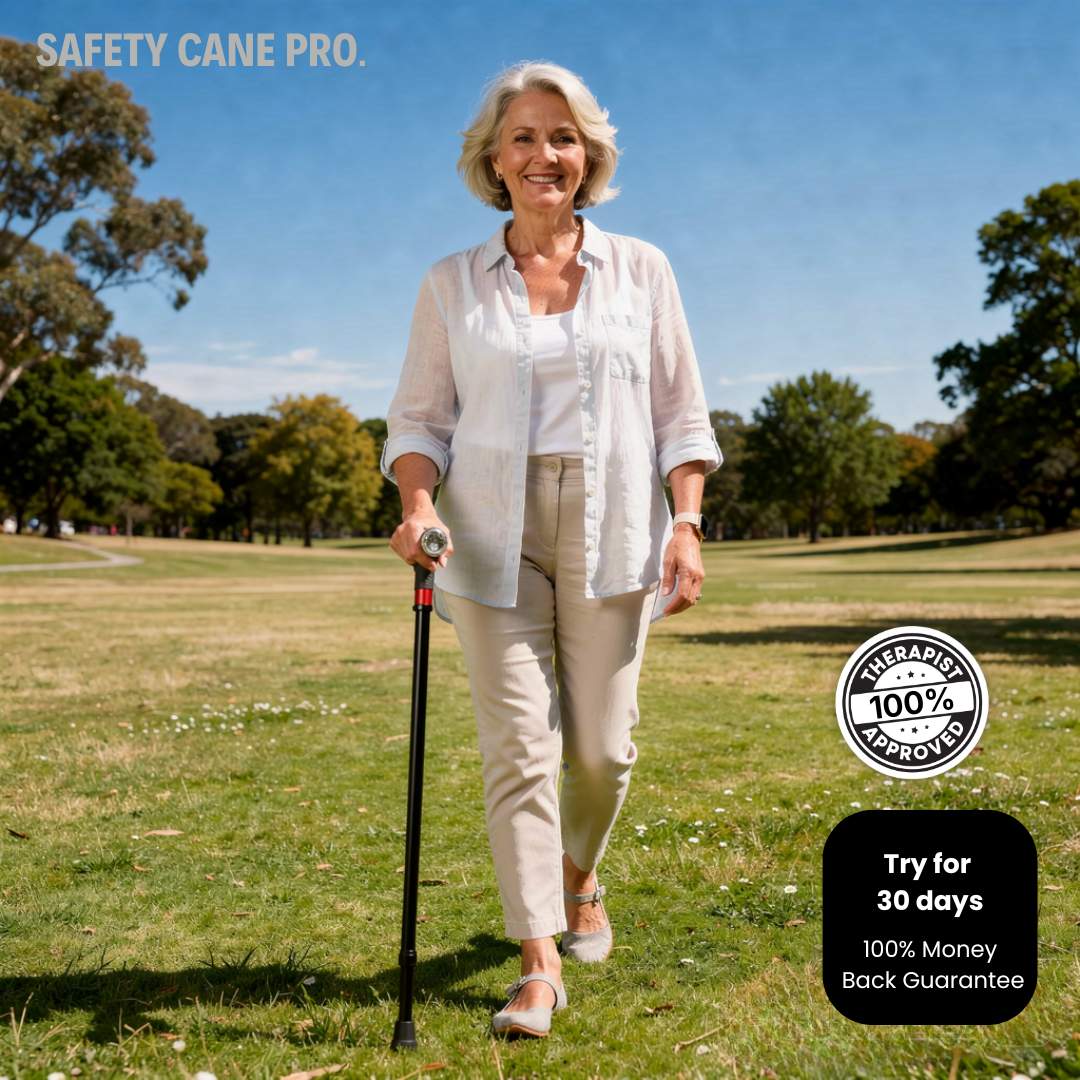 cane for active seniors for stability and balance, safe for all surfaces outdoors and indoors