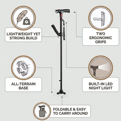 walking cane with stability features highlighted